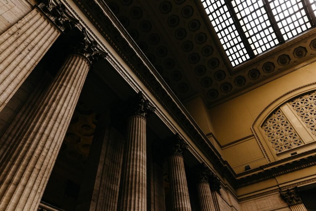 Interior of a courthouse, symbolizing polygraph use in legal defense