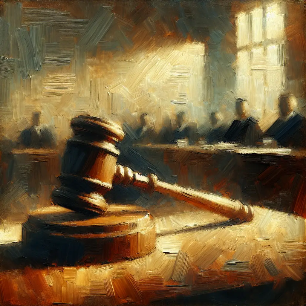 Gavel on a judge's bench in a minimalist courtroom, symbolizing the question of lie detector test admissibility in court cases.