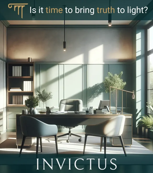 Invictus Polygraph office interior with text: Is it time to bring truth to light?